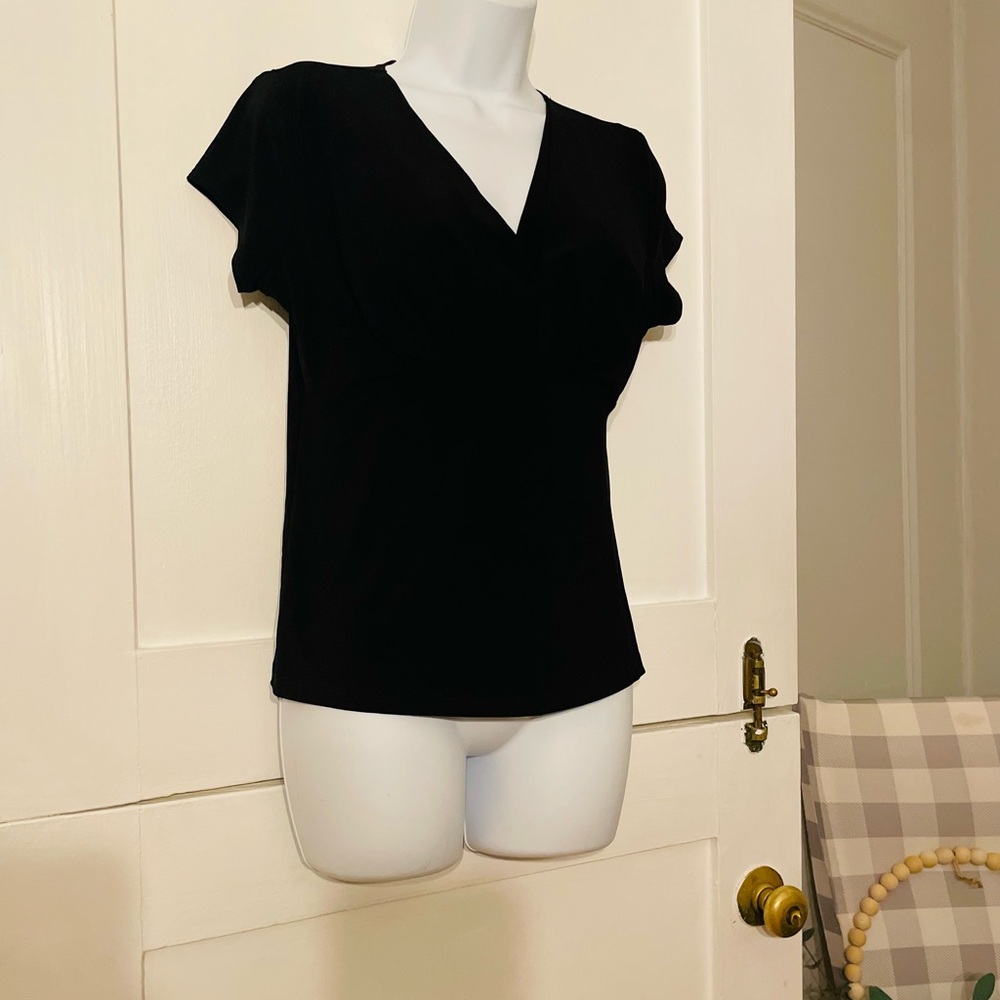 JCPenney Black Fitted Flutter Sleeve Blouse